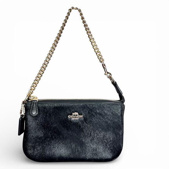 Coach Handbags - RARE Coach Large Wristlet 19 Black Haircalf Leather Chain Clutch Bag F64583 EUC